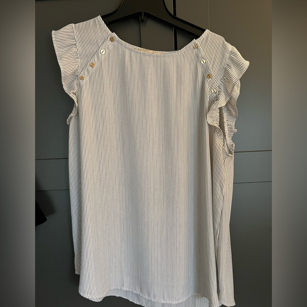 LOFT Black and White Striped Blouse